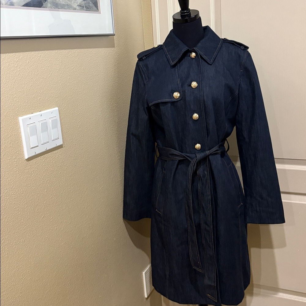 Talbots Navy Denim Trench with Coat Buttons NWT Size medium $199